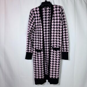 Express Metallic Houndstooth Duster Cardigan Pink Black XS Romantic Sparkly Chic